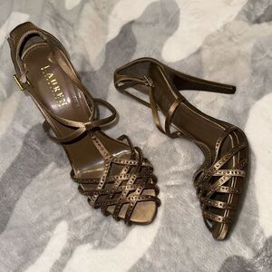 🍄 Ralph Lauren RLL Tan/Brown Bedazzled Strappy Heels